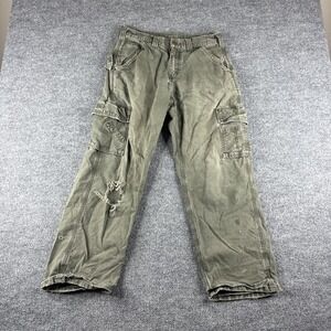 Carhartt Pants Men 30x29 Olive Green Cargo Canvas Carpenter Distressed Workwear